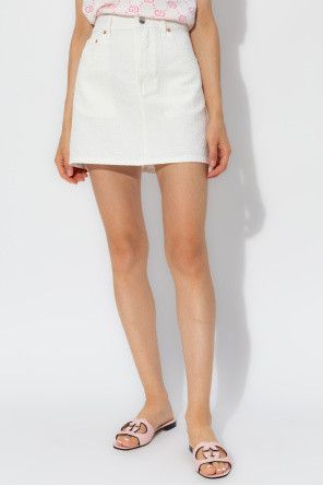 Gucci o1la5ras0526 GG Jacquard Denim Mini Skirt in White Size 26" / US 2 / IT 38 - 3 Thumbnail
