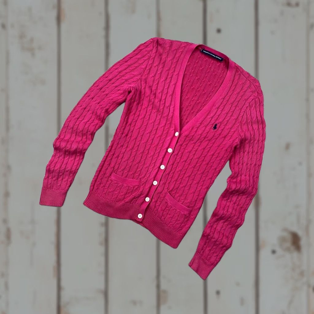 Polo Ralph Lauren Ralph Lauren Sport Cardigan Women M Pink Knit Sweater 69.5 Sleeve, 44 Chest, Regular Fit, Solid, Spring Winter Fall, China, Cotton, Long Sleeve Size M / US 6-8 / IT 42-44 - 1 Thumbnail