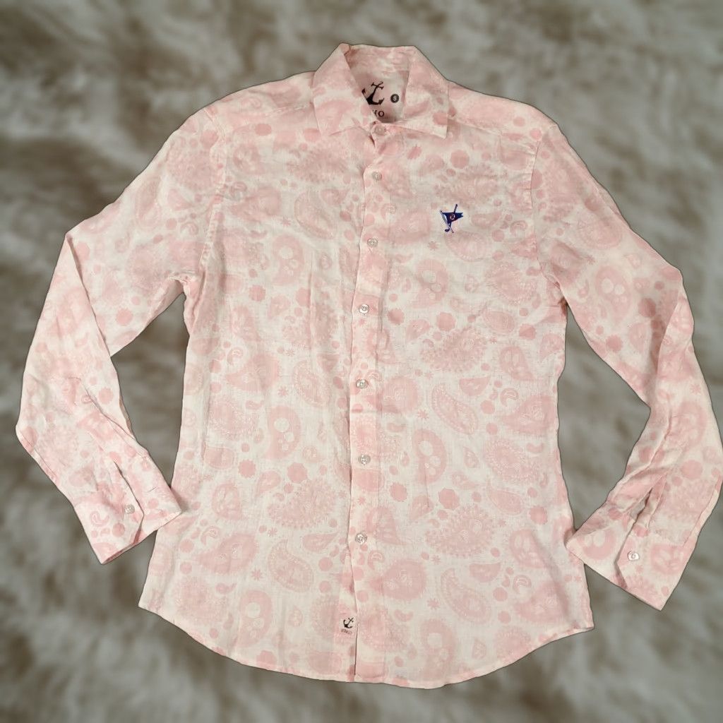 Pinko Hiho Shirt Men S Pink Paisley Linen Button-Up Long Sleeve Size US S / EU 44-46 / 1 - 1 Thumbnail