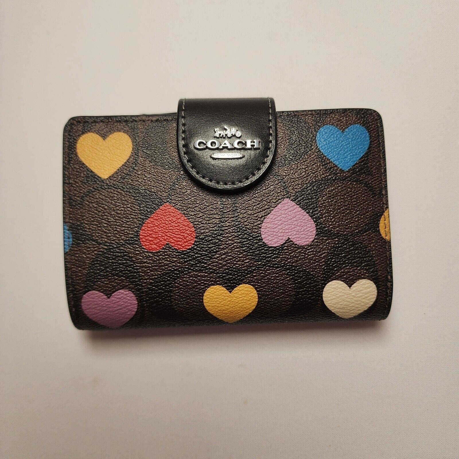 image of Coach Cp418 Brown Signature Medium Corner Zip Wallet Hearts, Women's
