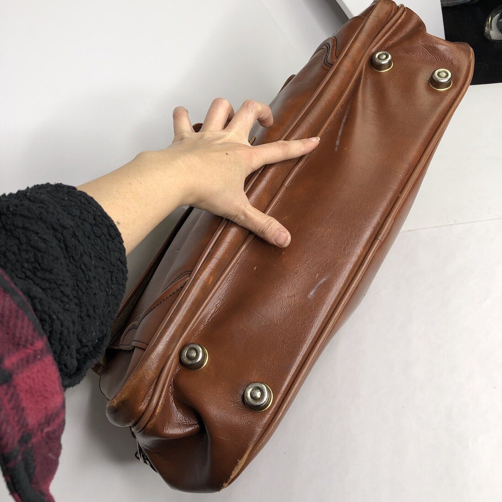 Sears Vtg Sears Briefcase Carry-on Brown Bag FauxLeather 21”x12.5” Size ONE SIZE - 12 Thumbnail