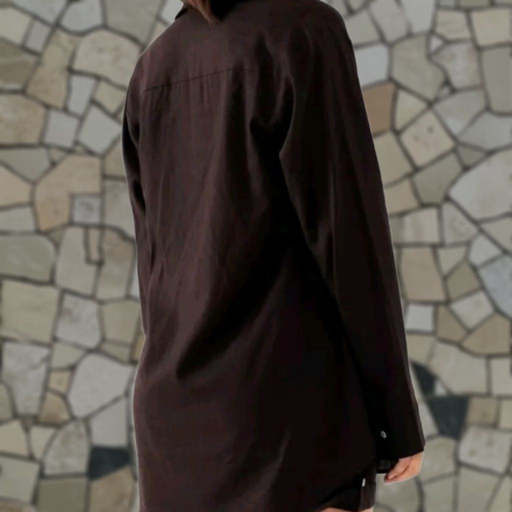 Vintage Montce Women's Button-Up Shirt Linen Blend Swim Cover Size S Brown, Linen Blend, Rayon, Button Down - Regular, 18 Size S / US 4 / IT 40 - 1 Thumbnail