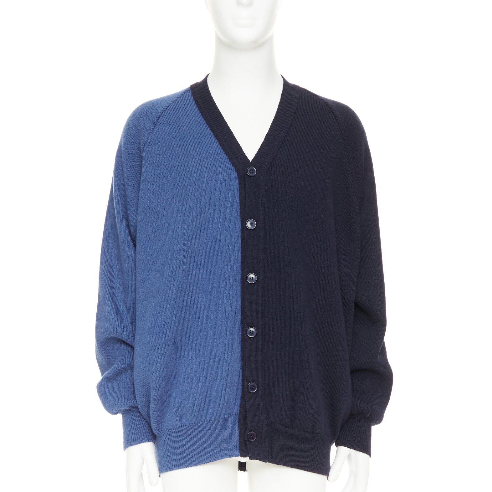 Comme des Garcons COMME DES GARCONS SHIRT navy blue two-tone button cardigan sweater XL Size US XL / EU 56 / 4 - 1 Thumbnail