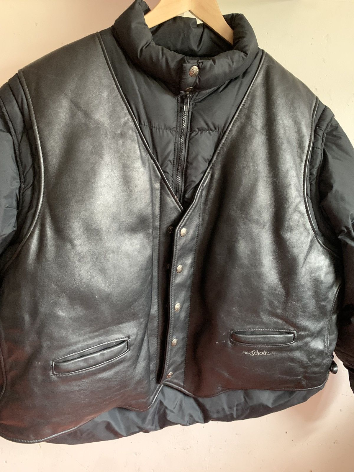 Schott Schott Leather Goose Down Puffer Jacket Size US XL / EU 56 / 4 - 1 Thumbnail