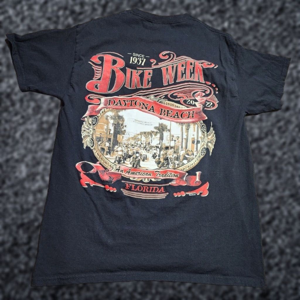 Gildan Mens L Shirt Daytona Beach Bike Week 2022 Motorcycle Double Sided Size US L / EU 52-54 / 3 - 1 Thumbnail