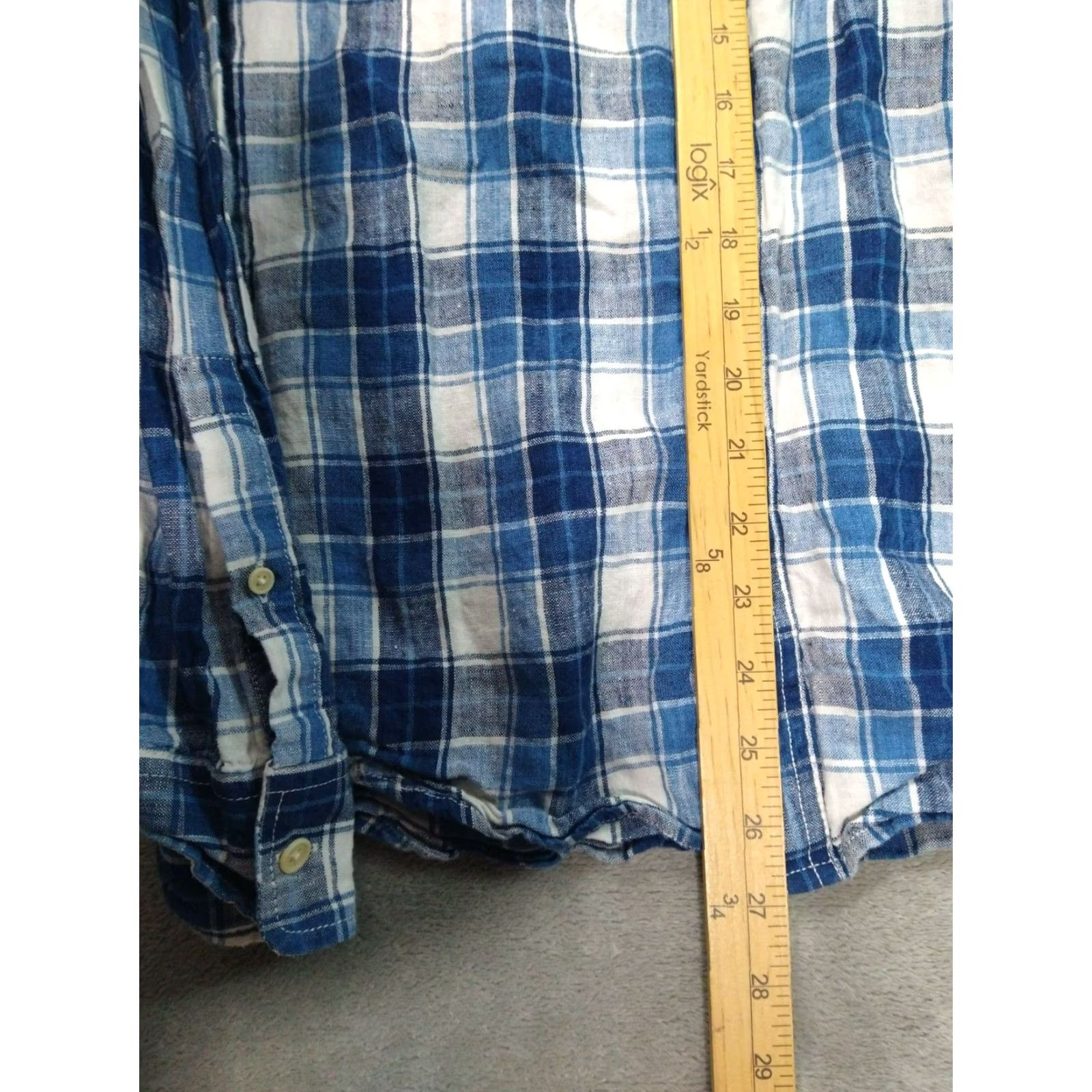 Lucky Brand Lucky Brand Shirt Mens Large Blue Plaid Linen California Fit Button Up Long Sleeve Collared - Navy/Blue - Casual Workwear Mens Size US L / EU 52-54 / 3 - 4 Thumbnail