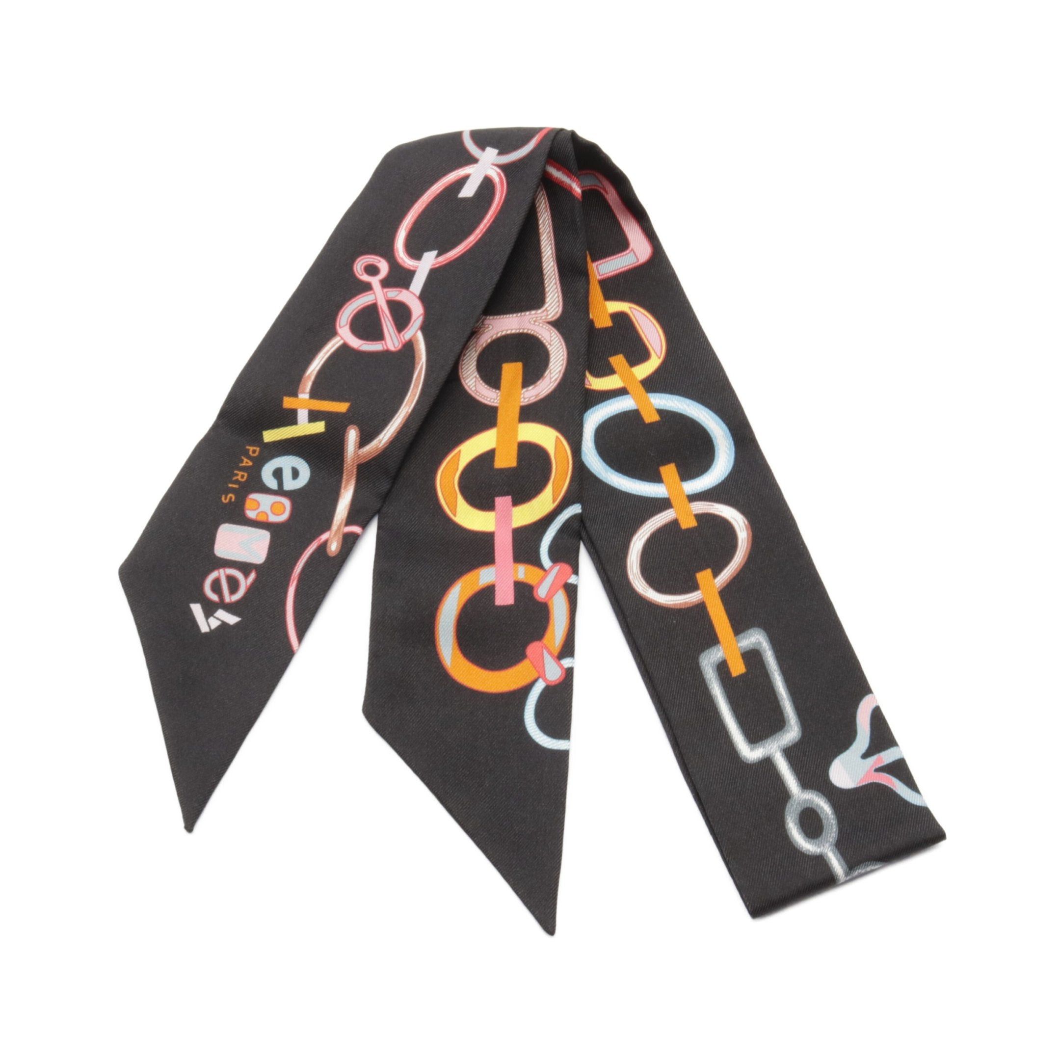 Hermes Hermes Twilly Do Re Boucles Ribbon Scarf Silk Black Size ONE SIZE - 1 Thumbnail