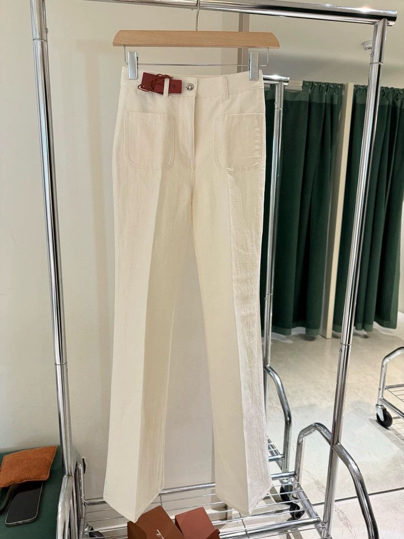 LORO PIANA Ladies linen cotton straight flared trousers