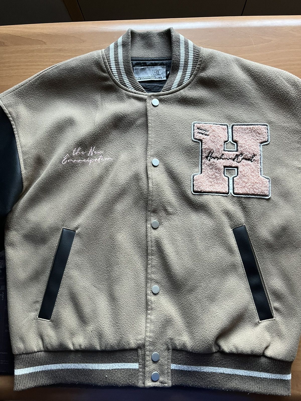 image of Harsh And Cruel Varsity Jacket in Brown, Men's (Size Medium)