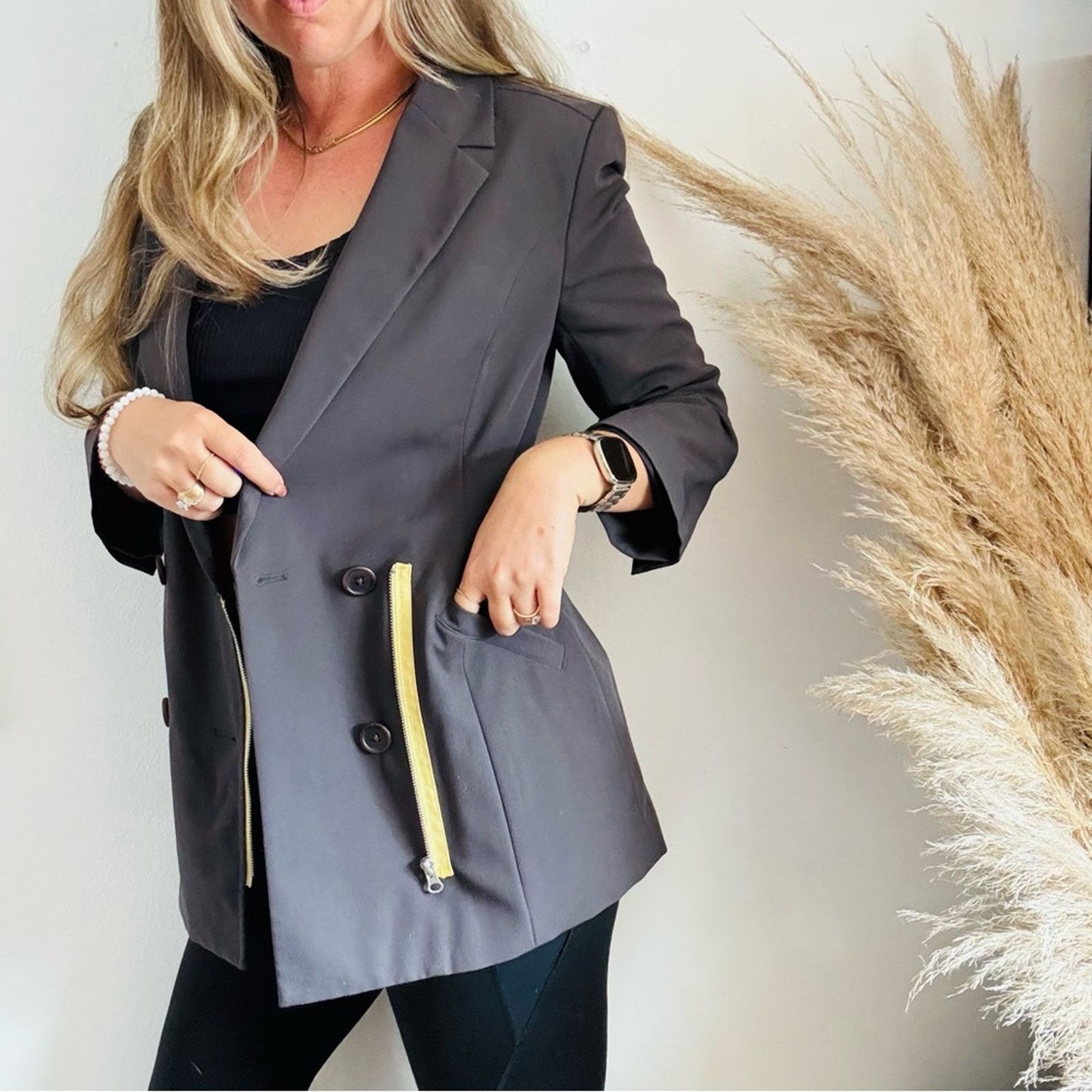 DKNY DKNY Charcoal Grey Button Yellow Zip $168 Blazer Jacket Coat Size M / US 6-8 / IT 42-44 - 11 Thumbnail