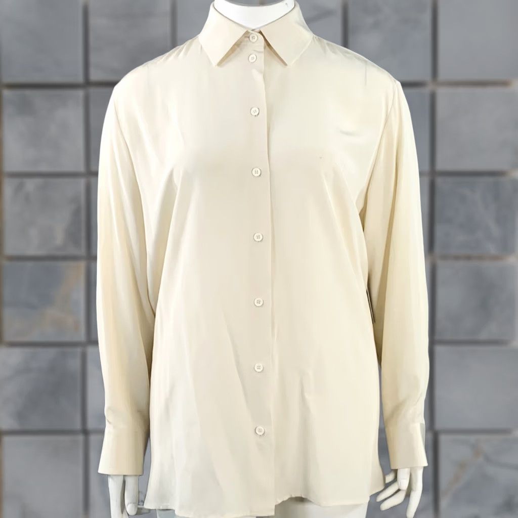 The Row THE ROW Silk Crepe Spread Collar Shirt Size L Cream Size L / US 10 / IT 46 - 1 Thumbnail