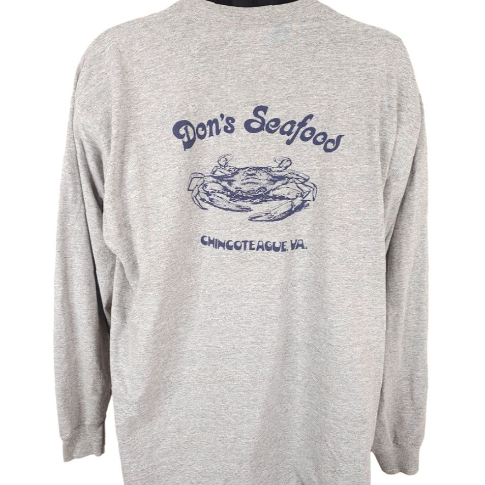 Fruit Of The Loom VINTAGE Fruit of the Loom T-Shirt Mens 2XL Gray 90s Dons Seafood Crab Chincoteague Virginia Shirt Mens 2XL Gray 90s Souvenir Size US XXL / EU 58 / 5 - 4 Thumbnail