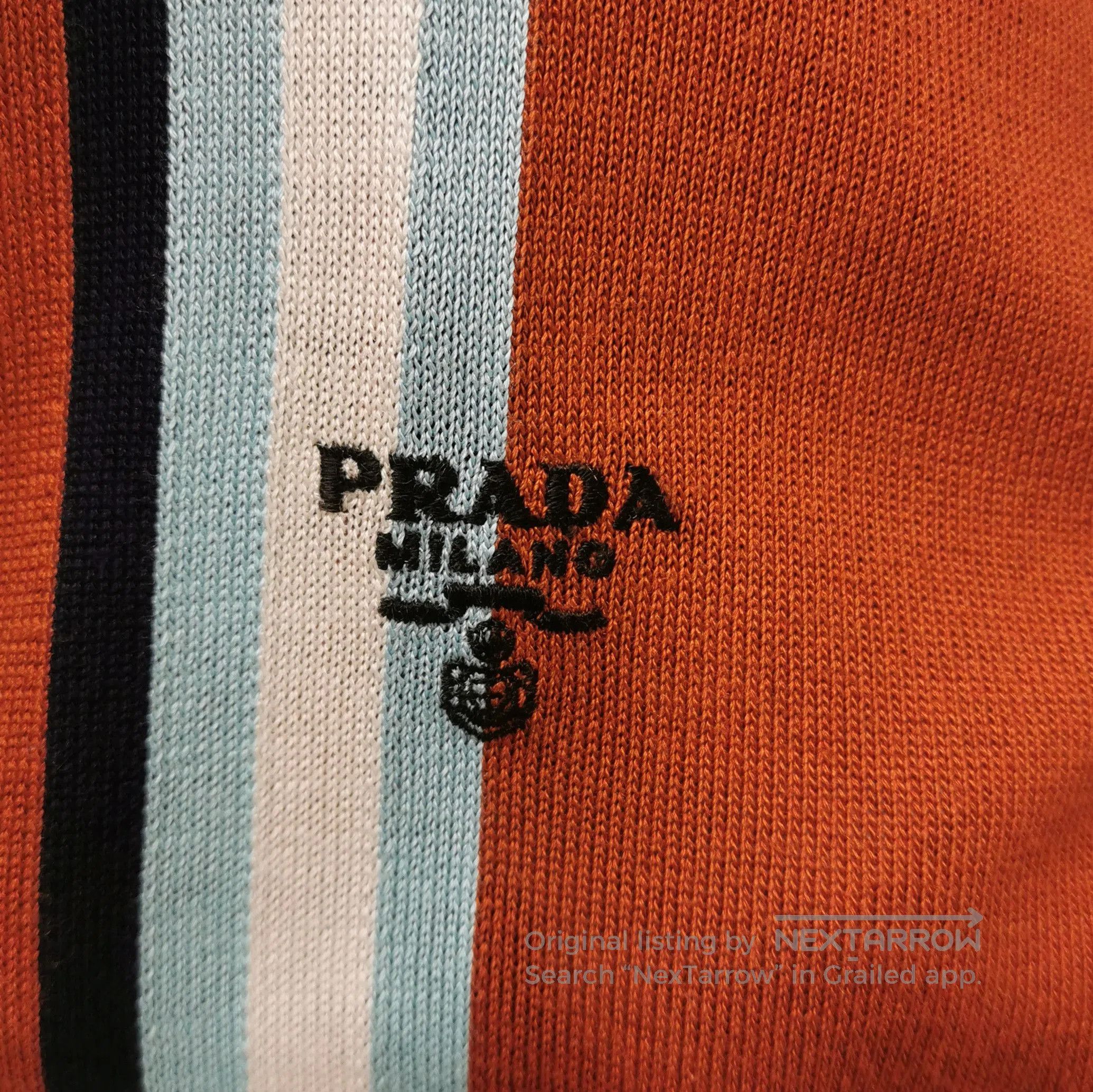 Prada Prada Striped Silk Polo Dress in Brown and Blue . Size S / US 4 / IT 40 - 3 Thumbnail