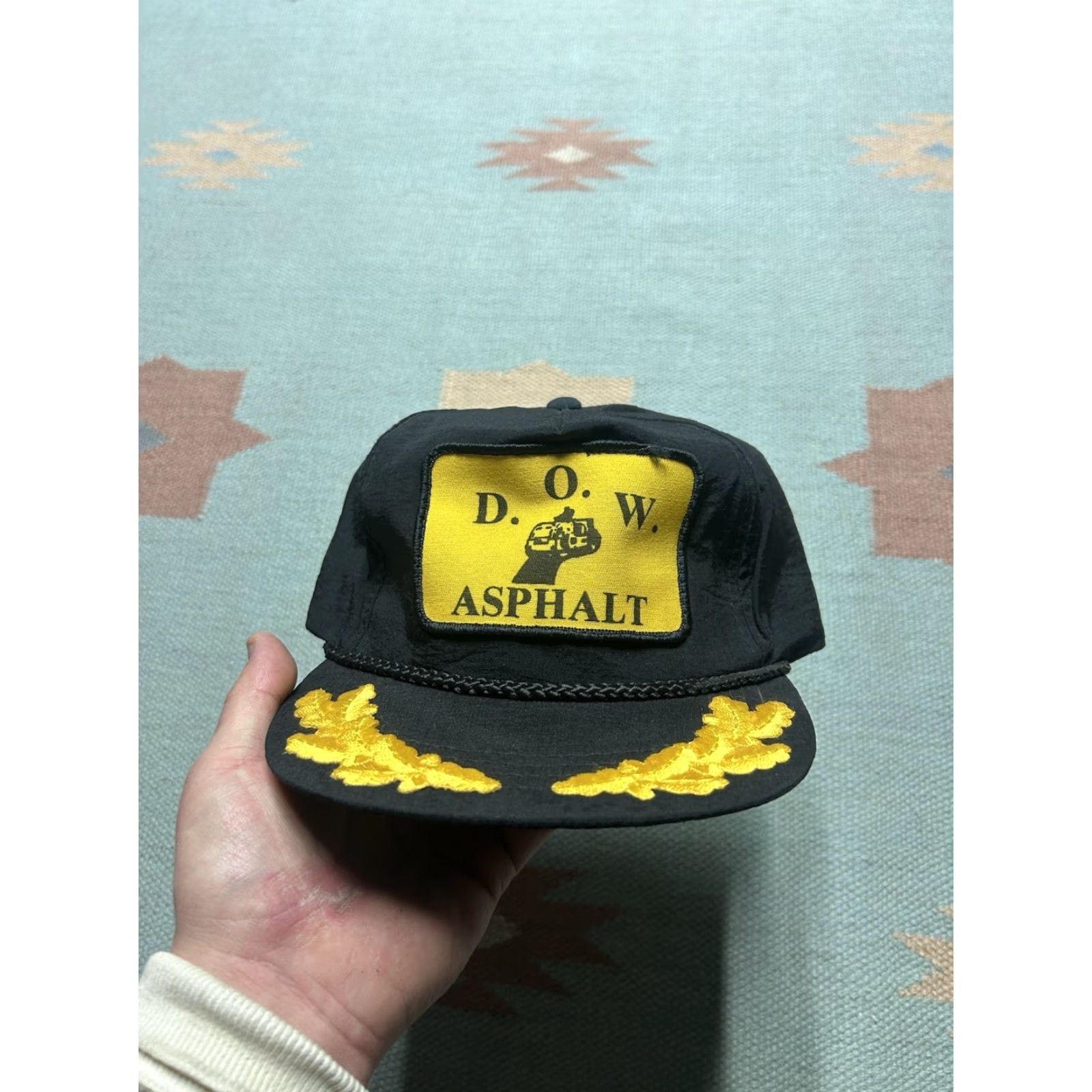 Vintage VINTAGE 80s 90s SnapBack hat cap D.O.W. Asphalt black yellow patch gold leaf Trucker Hat Adjustable Men 90s Mens Size ONE SIZE - 2 Thumbnail