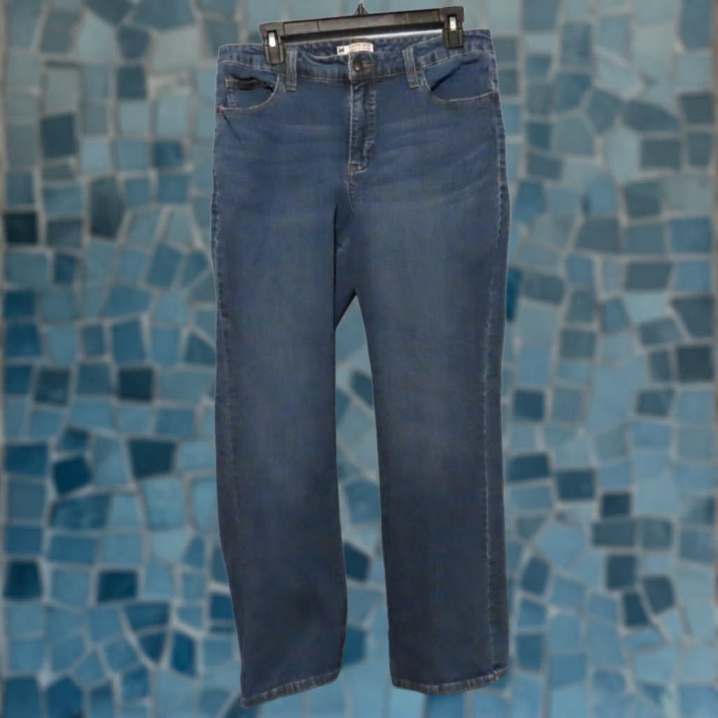 Lee Lee Women’s Size 14 Jeans Short Slender Secret Medium Wash Blue 32x27 Stretch Regular Rise Straight 5-Pocket Denim Cotton Spandex Menus? Size 36" / US 14 / IT 50 - 1 Thumbnail