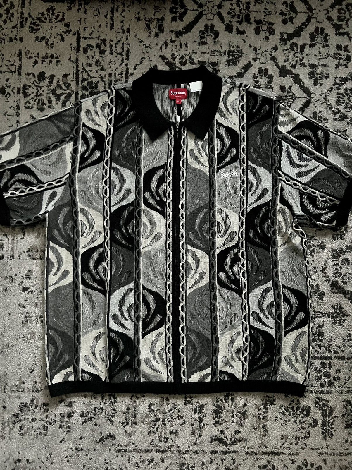 Supreme SUPREME ABSTRACT TEXTURED ZIP UP POLO - BLACK XL