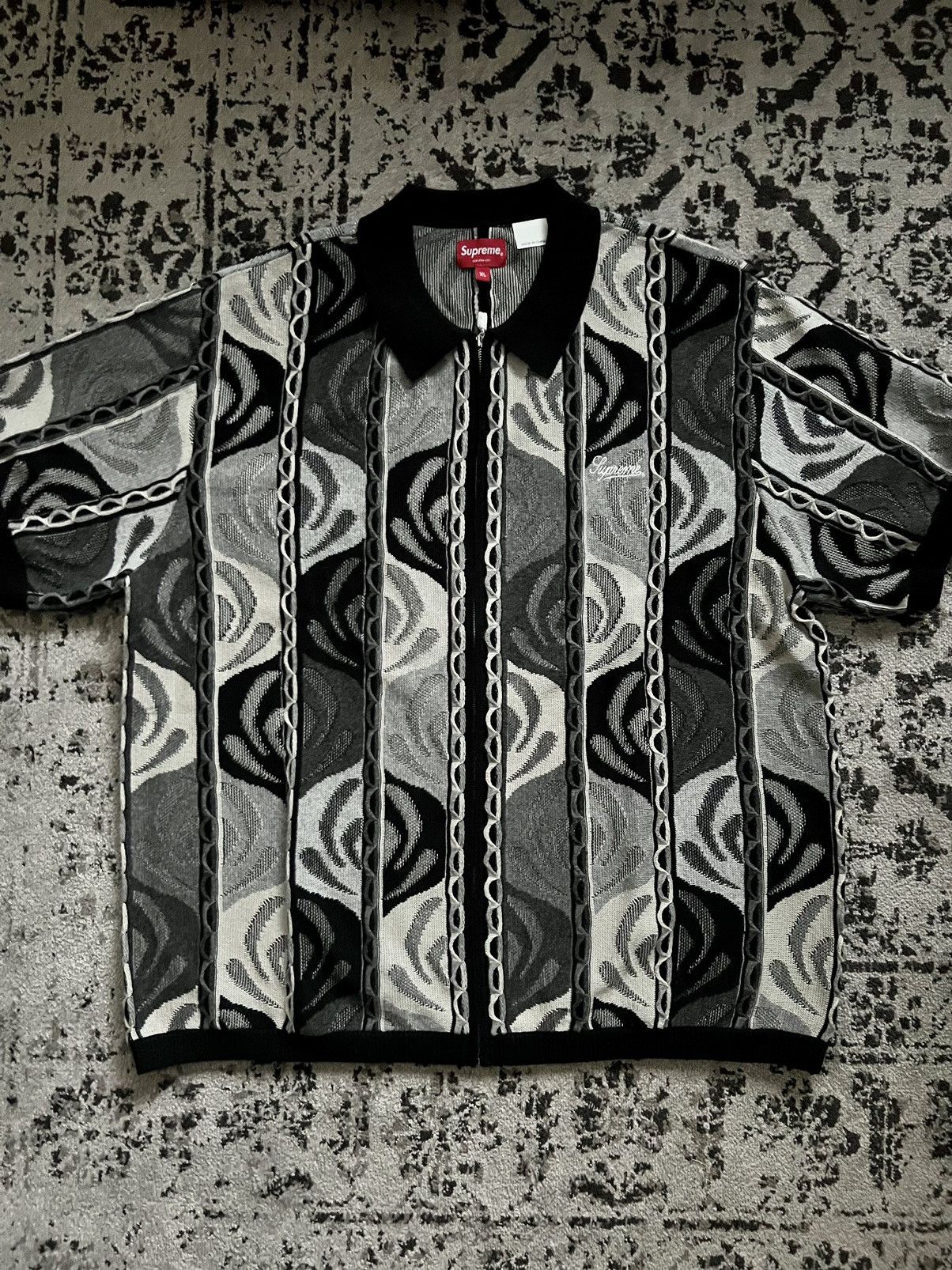 Supreme SUPREME ABSTRACT TEXTURED ZIP UP POLO - BLACK XL | Grailed