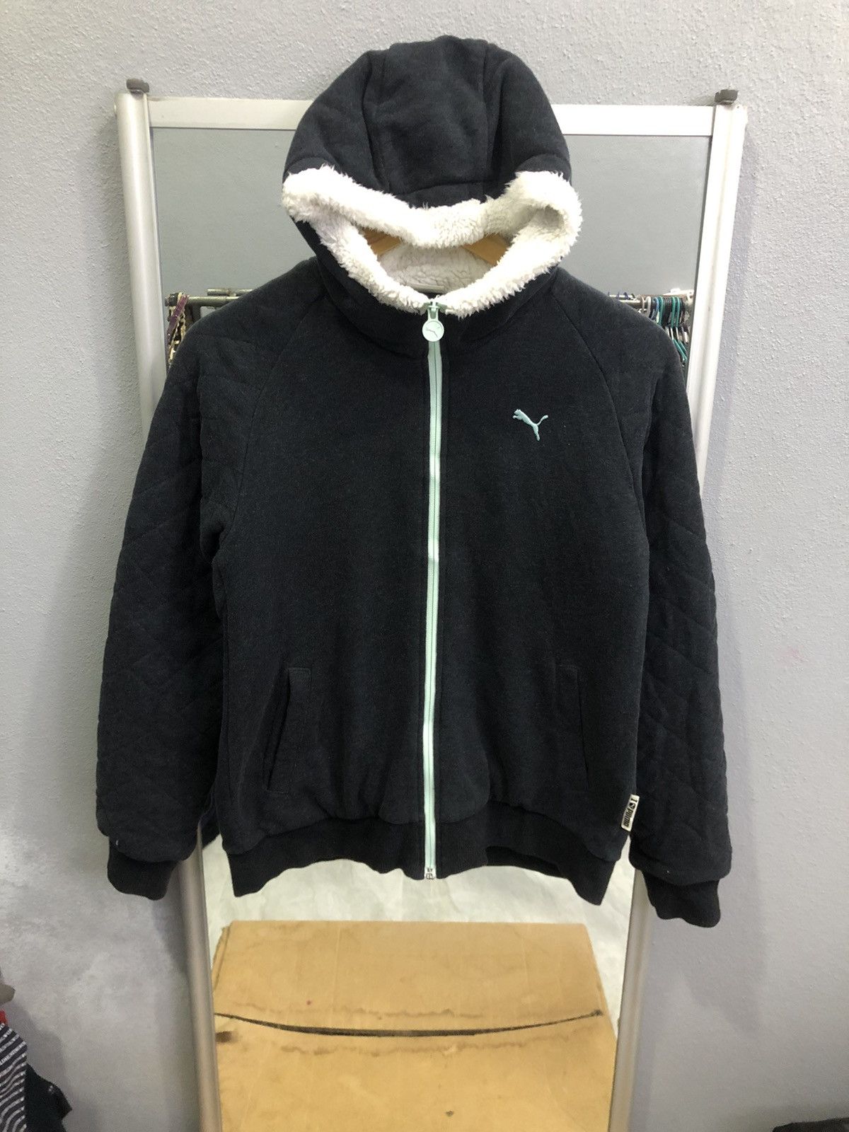 Puma Puma Women’s Sherpa Lined Black Charcoal Quilted Hoodie Size L / US 10 / IT 46 - 1 Thumbnail