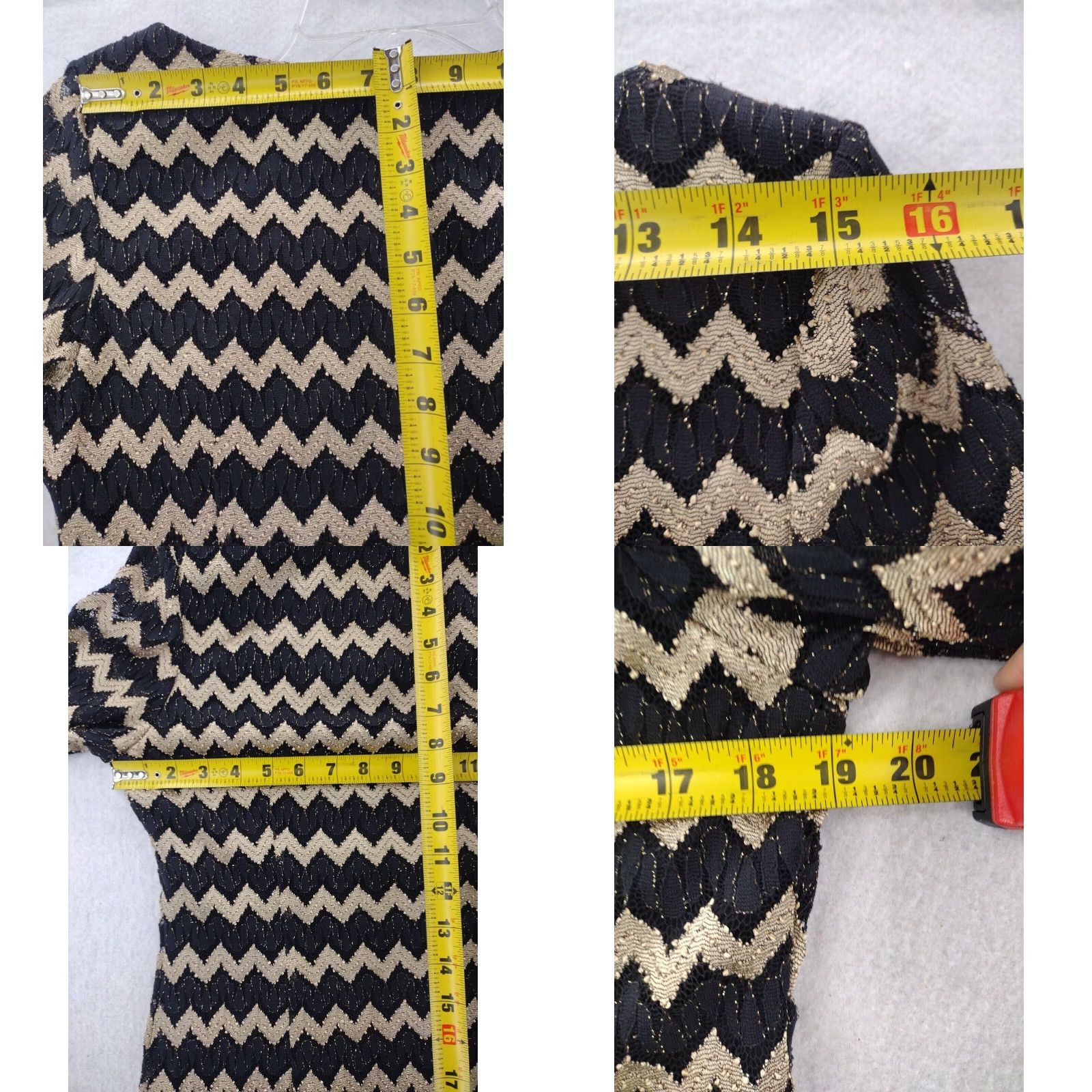 Vintage Jessica Howard Dress Womens 14 Black Zig Zag Shirt Dress Knee Length Long Sleeve Scoop Neck Size XL / US 12-14 / IT 48-50 - 8 Thumbnail