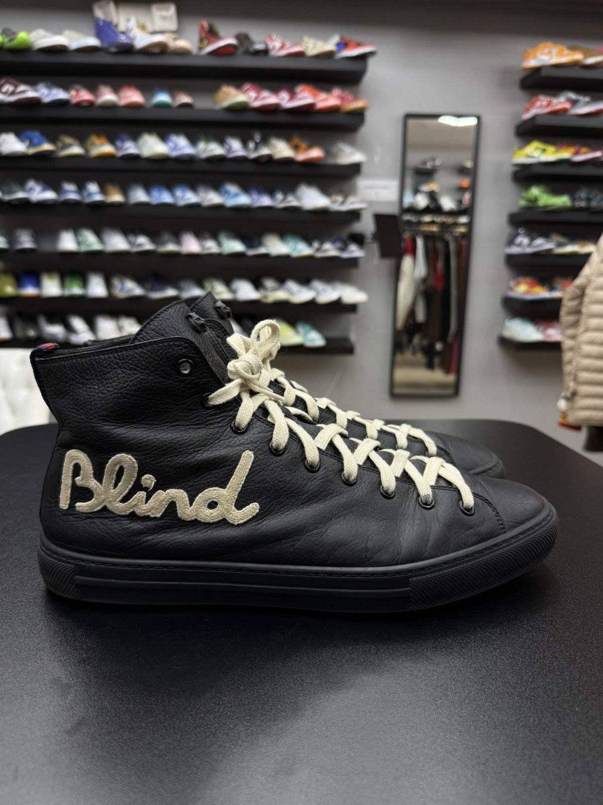 Gucci Gucci Men's Black Blind For Love Leather High Top Sneaker Size US 11 / EU 44 - 3 Thumbnail