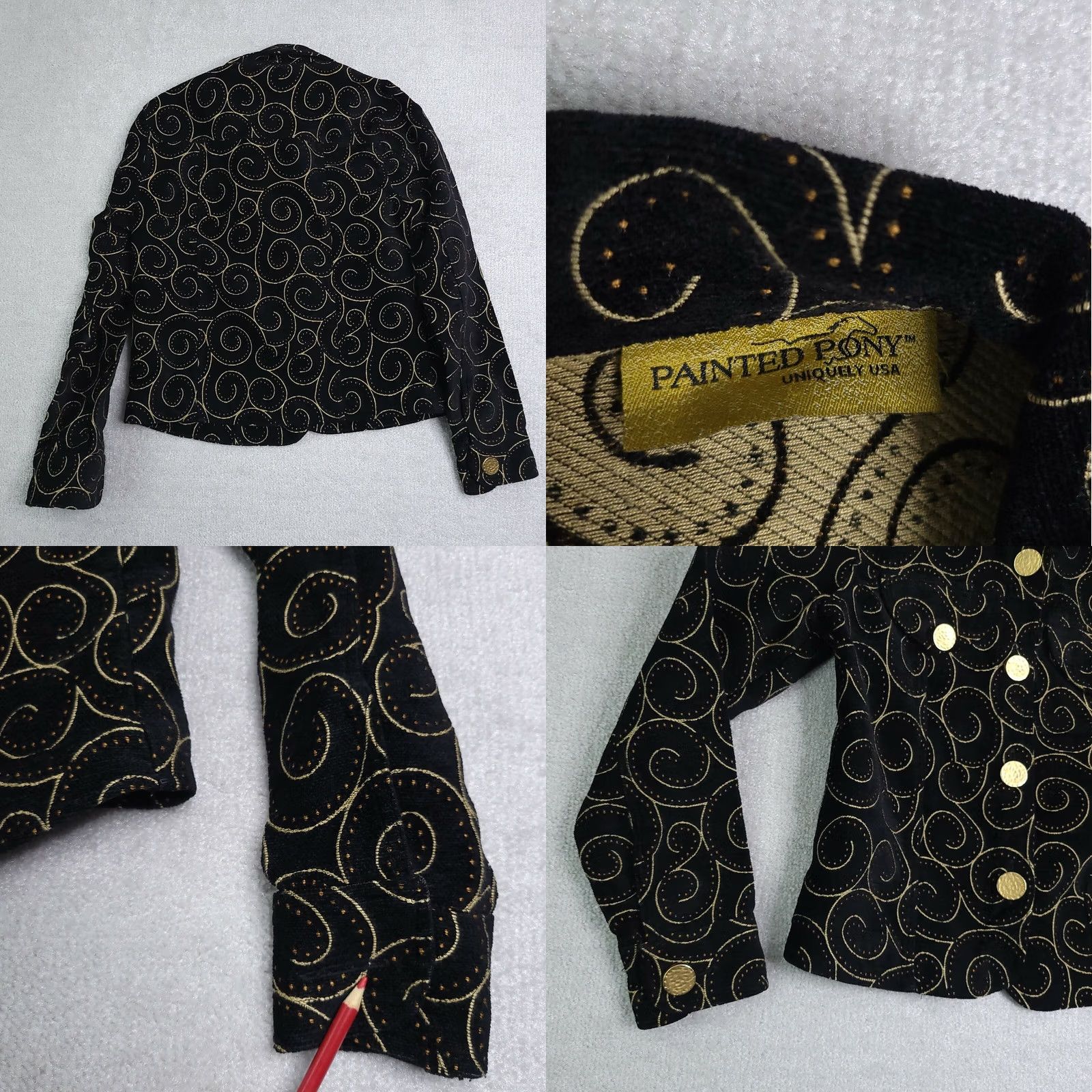 PONY VINTAGE Painted Pony Blazer Women's Small Geometric Artsy Jacket Black Gold 80s 90s USA Size S / US 4 / IT 40 - 8 Thumbnail