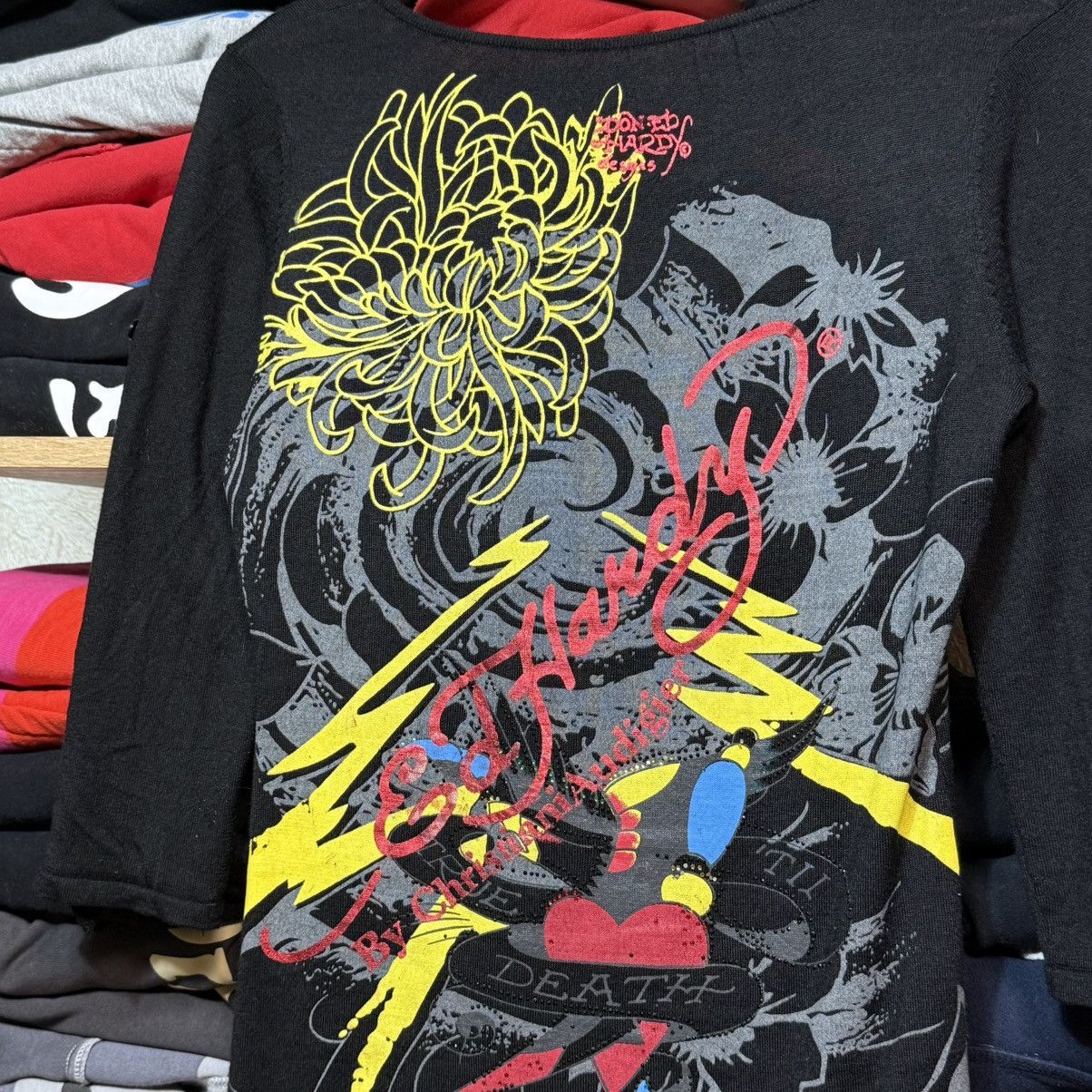 Ed Hardy 📌 Crazy Y2K Ed Hardy Rhinestones Full Print Longsleeve Size S / US 4 / IT 40 - 12 Thumbnail