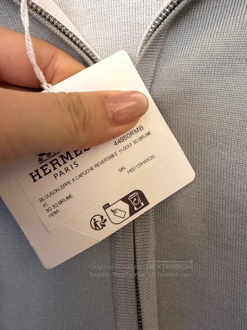 Hermes Hermes Blue-Grey Cashmere and Silk Hooded Sweatshirt with Size US XL / EU 56 / 4 - 6 Thumbnail