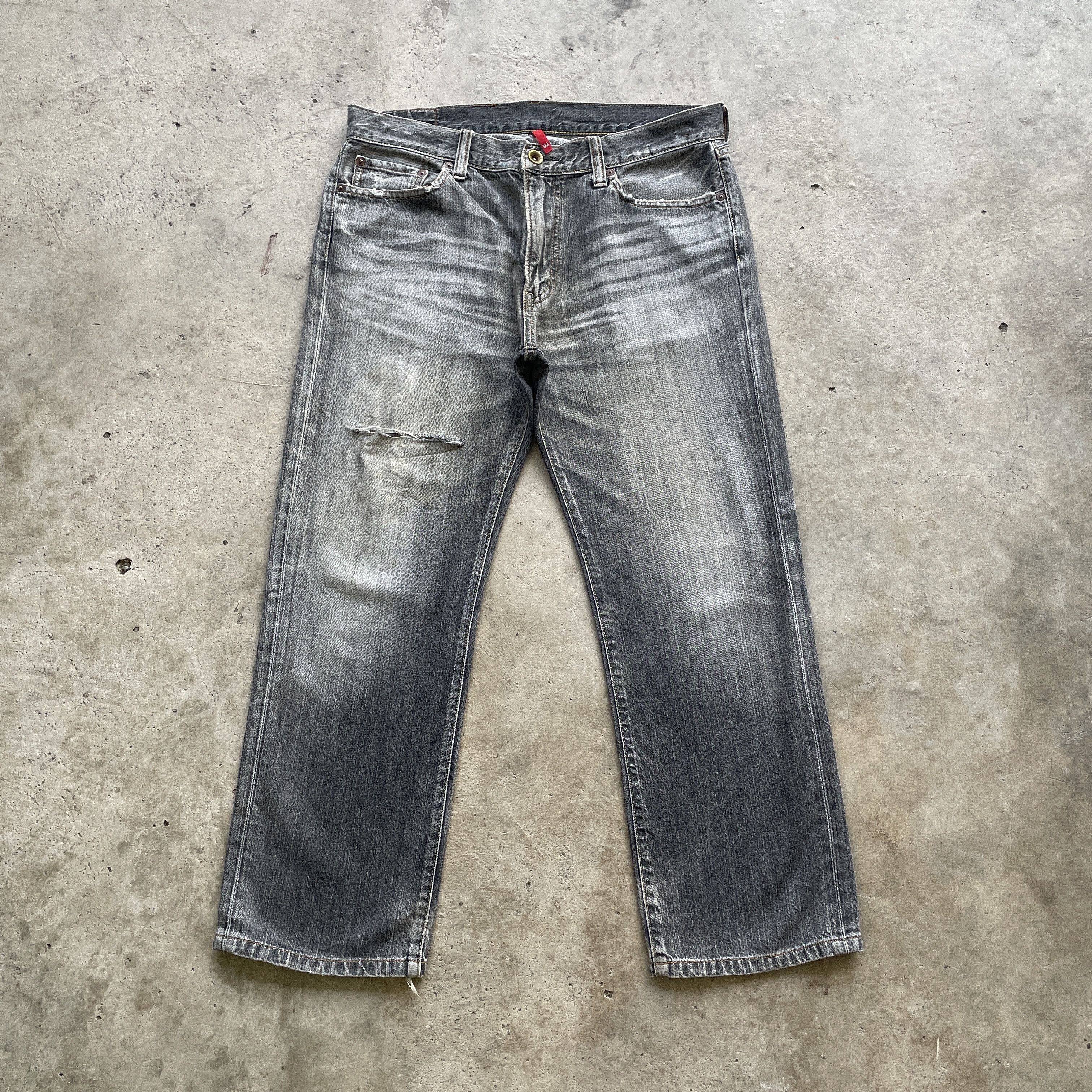 Japanese Brand VINTAGE JAPAN BLACK FADED DENIM DISTRESSED JEANS PANTS W35 Size US 35 - 2 Thumbnail