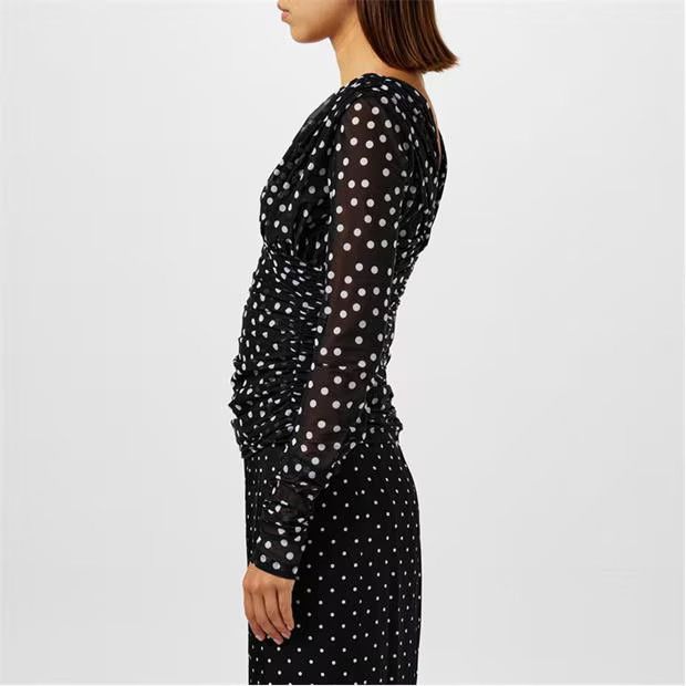 Dolce & Gabbana o1g2r1mq1024 Polka Chiffon T-Shirts in Nero & White Size M / US 6-8 / IT 42-44 - 4 Thumbnail