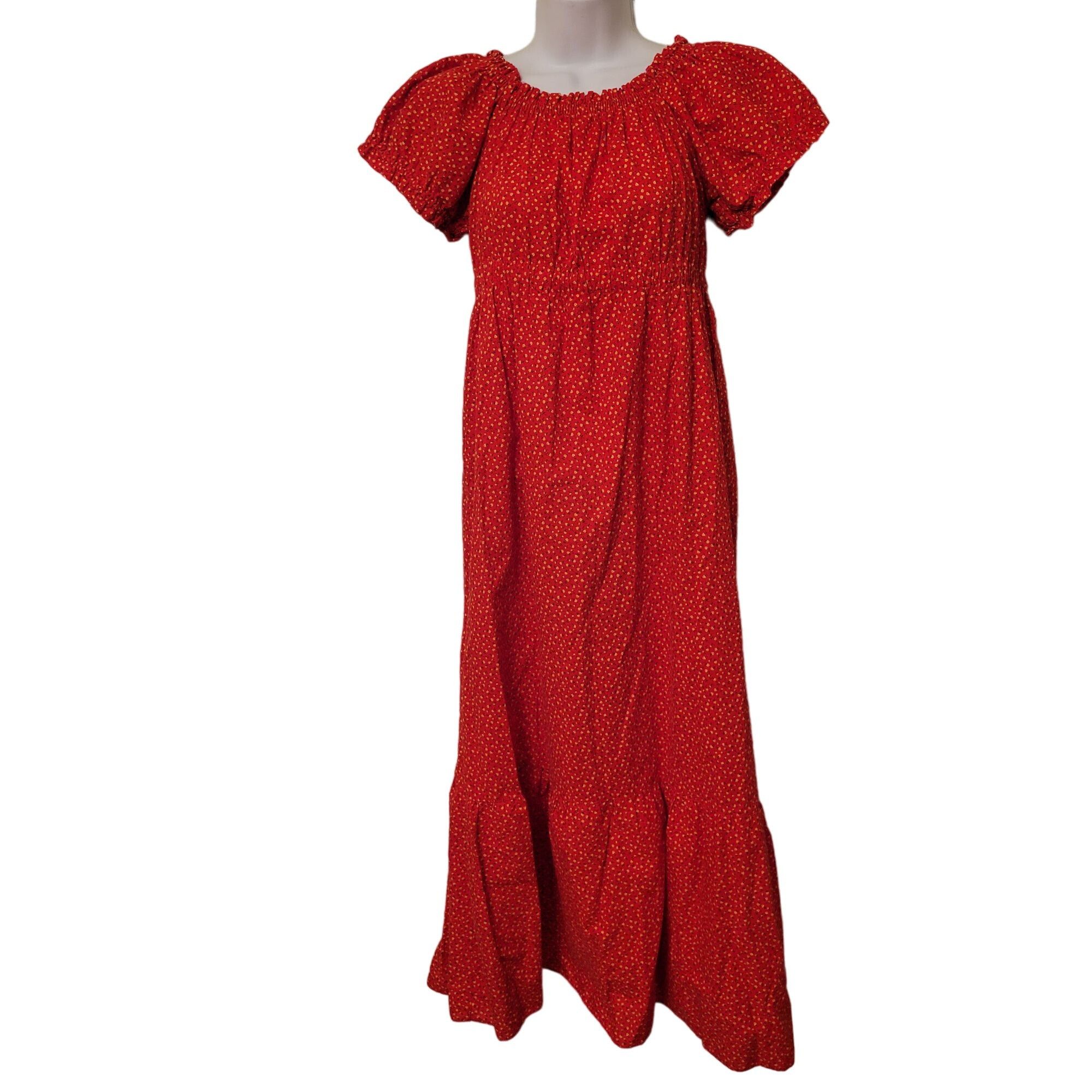 Vintage Vintage Red Calico Floral Puff Sleeve Maxi Dress Modest Prai Size S / US 4 / IT 40 - 1 Thumbnail
