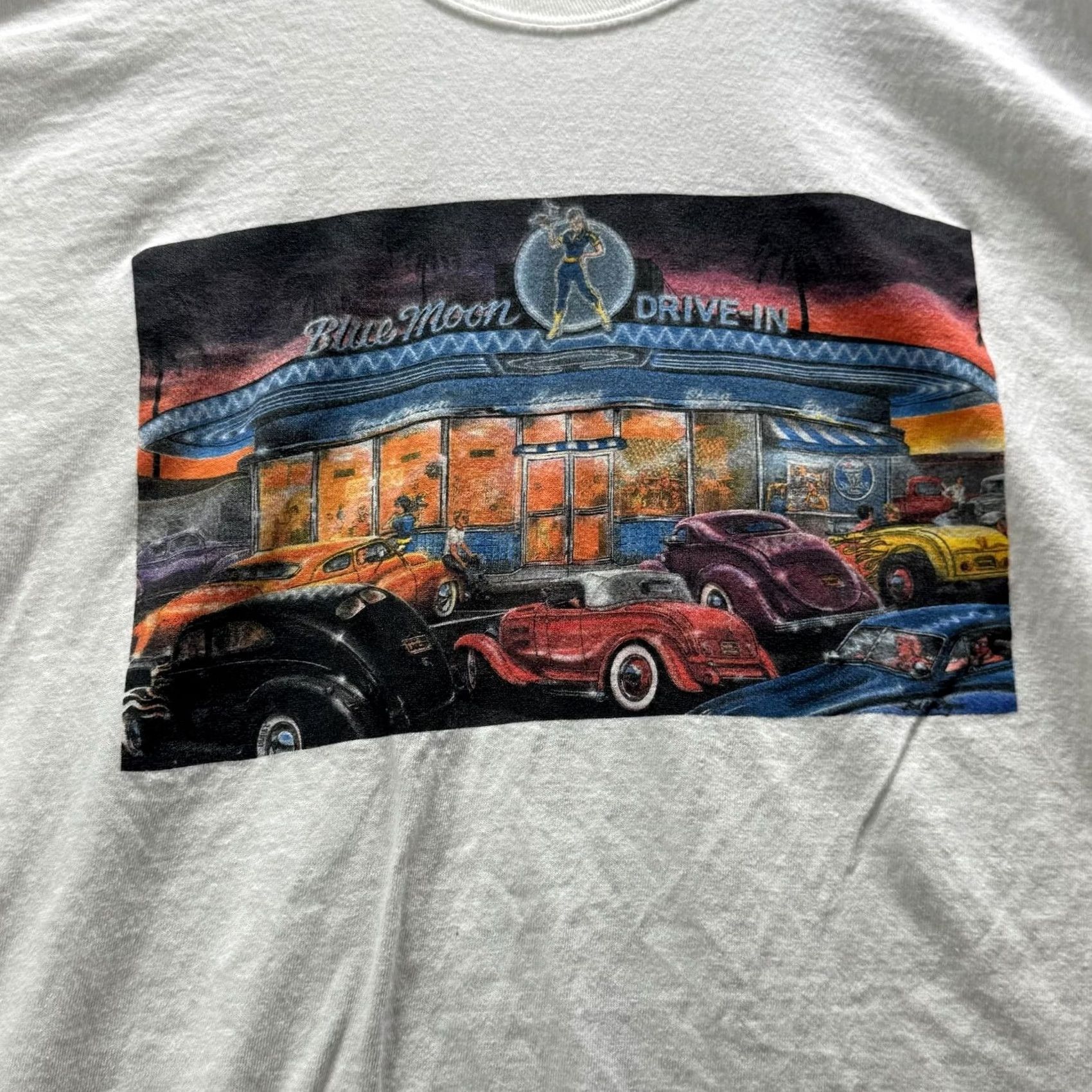 Jerzees VINTAGE Jerzees Shirt Mens 3XL White Blue Moon Drive-In Cars Graphic Tee Heavyweight Crew Neck Short Sleeve Size US XXL / EU 58 / 5 - 3 Thumbnail