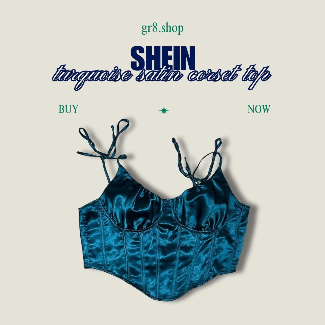 Shein Shein Turquoise Satin Corset Top With Adjustable Tied Straps Size L / US 10 / IT 46 - 1 Thumbnail