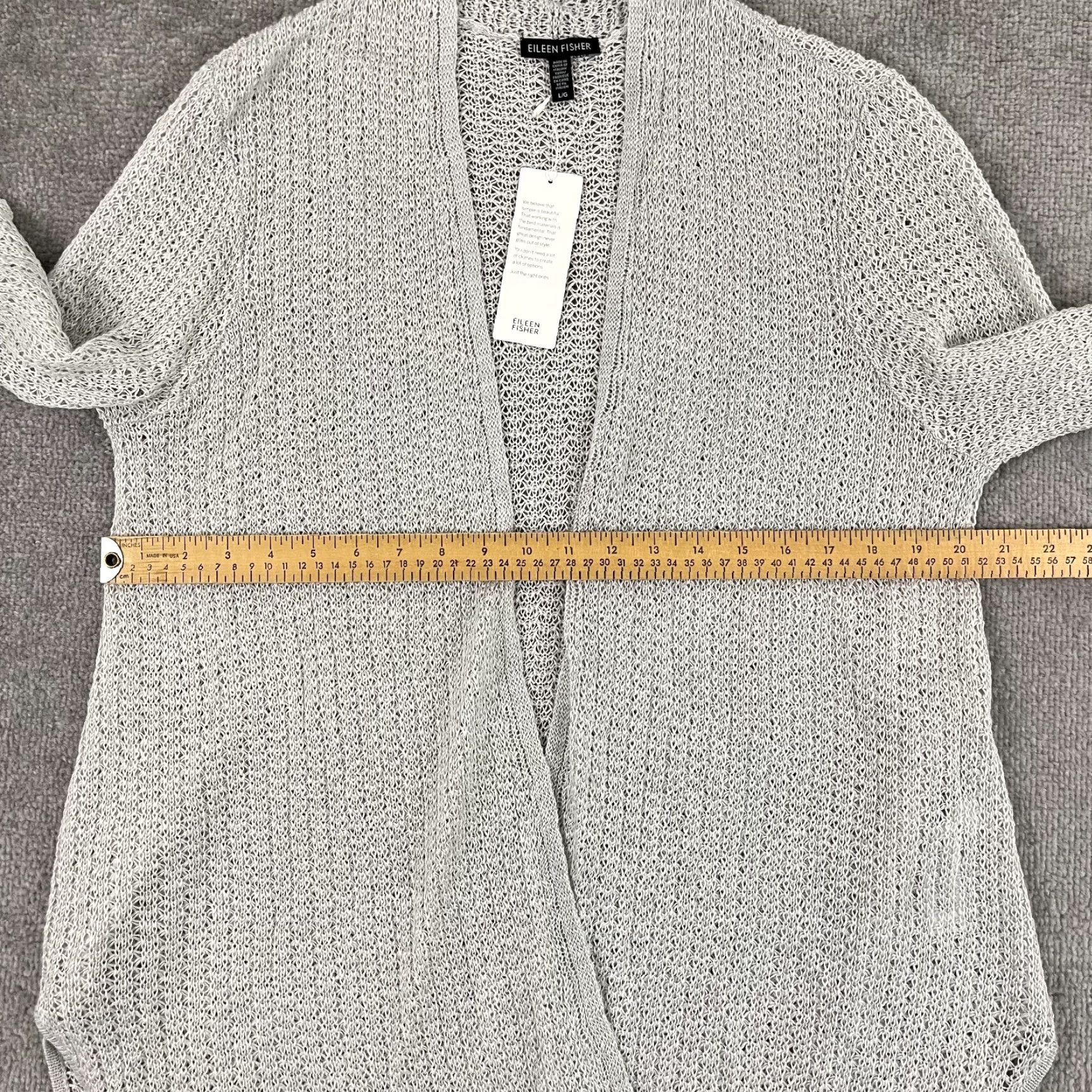 Eileen Fisher Eileen Fisher Cardigan Sweater Womens Large Gray Open-Knit Linen Long Sleeve Casual Size L / US 10 / IT 46 - 7 Thumbnail