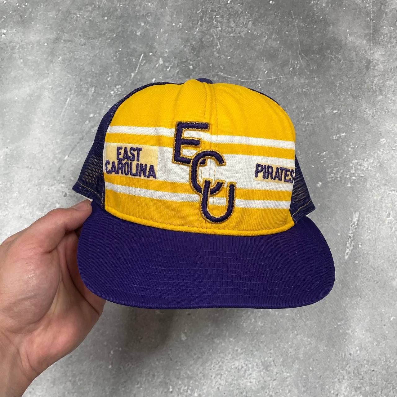 NFL × Vintage Vintage 80s East Carolina Pirates Double Knit Trucker Hat Size ONE SIZE - 3 Thumbnail
