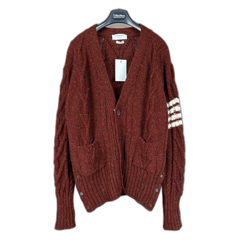 Thom Browne Burgundy Cable Knit Cardigan