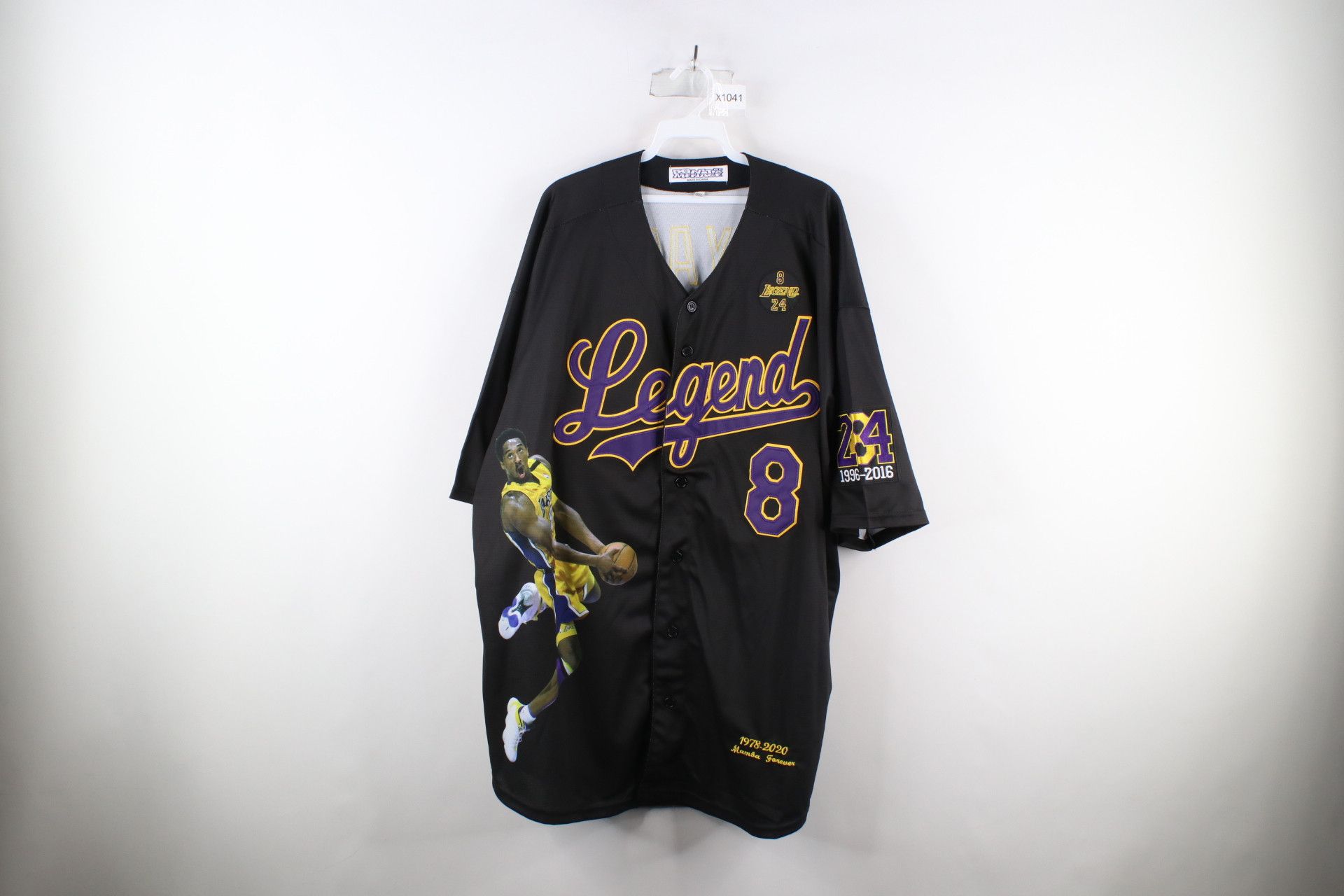 image of Vintage Streetwear Forever Memorial Kobe Bryant Baseball Jersey in Black, Men's (Size 2XL)