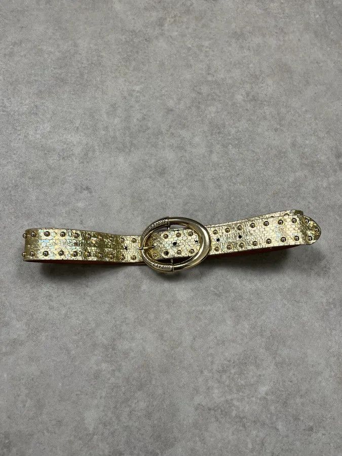 Roberto Cavalli 2000s Cavalli Golden Crocodile Effect Leather Belt Size ONE SIZE - 3 Thumbnail