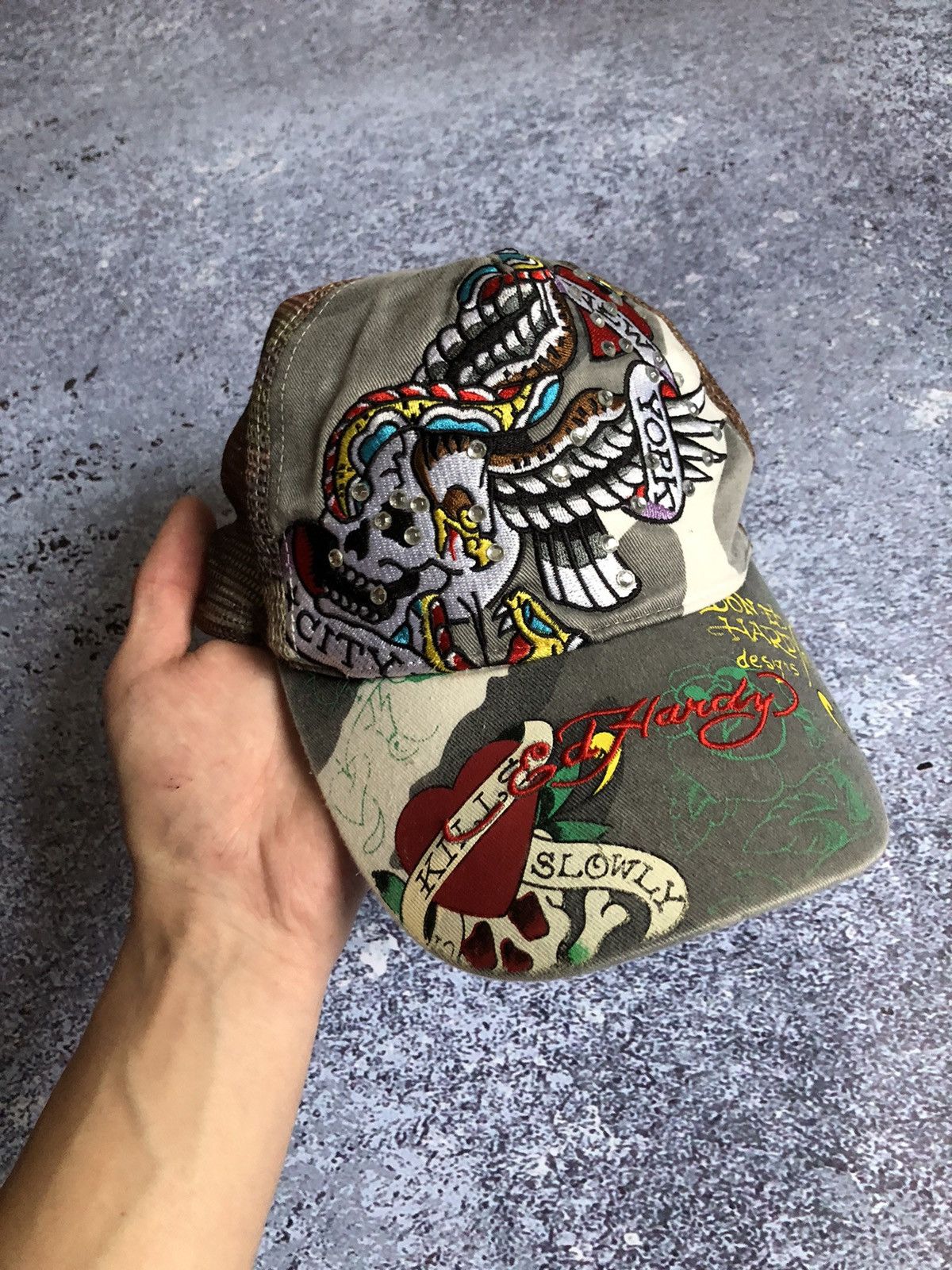 Ed Hardy Vintage Y2K Ed Hardy by Cristian Audigier x3 Big Logo Cap Size ONE SIZE - 4 Thumbnail