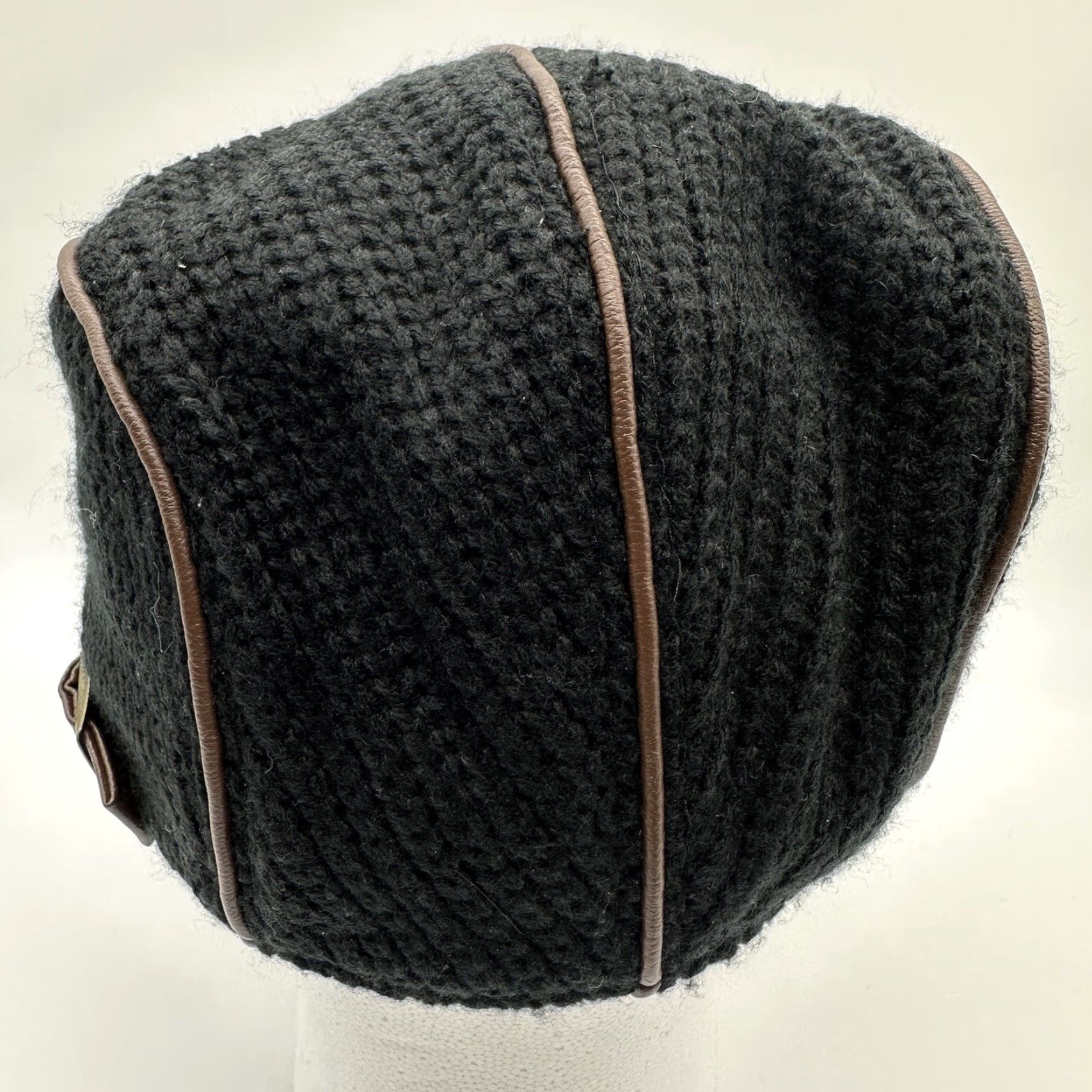 Etro Love Jeans Newsboy Hat Cap Retro Black Knit Faux Leather Trim Adjustable Men Casual Newsboy Cap Black Vintage No Size US 35 - 7 Thumbnail