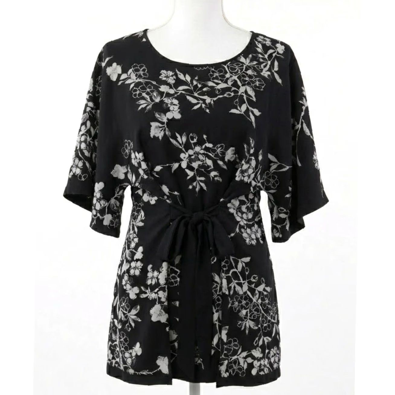 Vintage Fashion Bug Blouse 0X Plus Size Black White Floral Sheer Kimono Sleeve 3/4 Sleeve Scoop Neck Boho Casual Vintage No N/A Size XL / US 12-14 / IT 48-50 - 2 Thumbnail