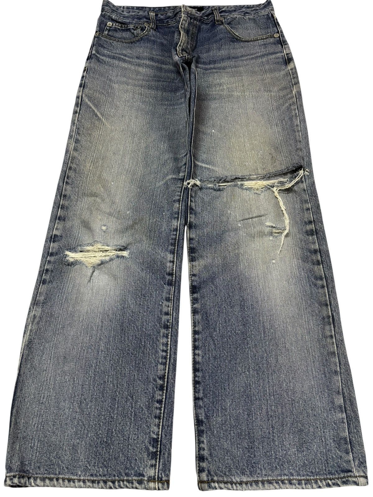 Japanese Brand Vtg Back Number Homme Japan Distressed Jeans Size US 31 - 1 Thumbnail