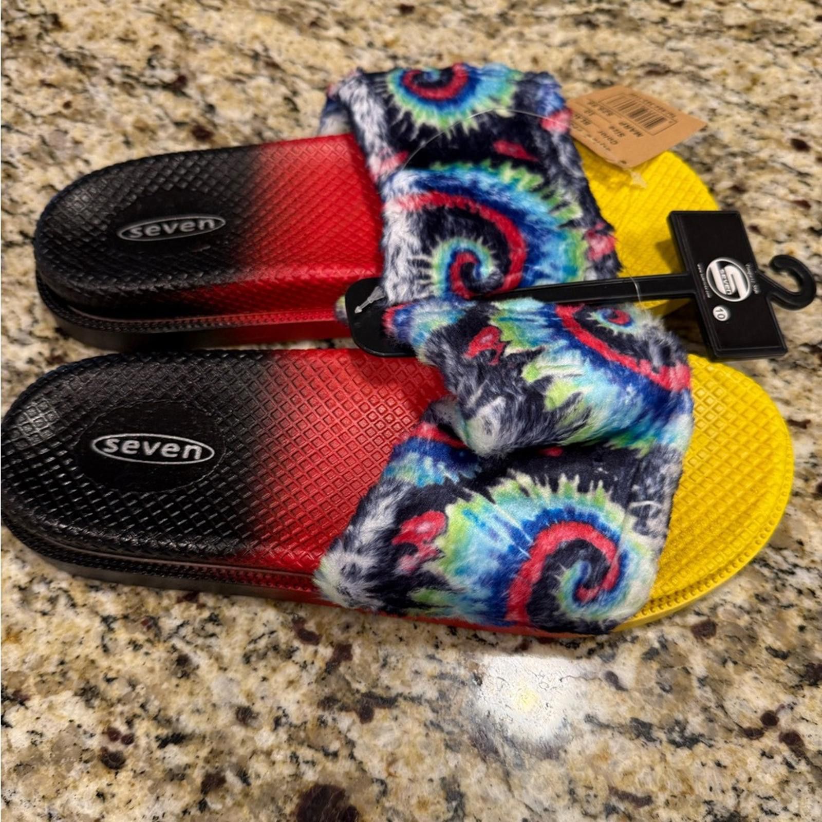 Seven 7 Seven tie dyed faux fur rainbow colored slides Size 10 Size US 10 / IT 40 - 2 Thumbnail