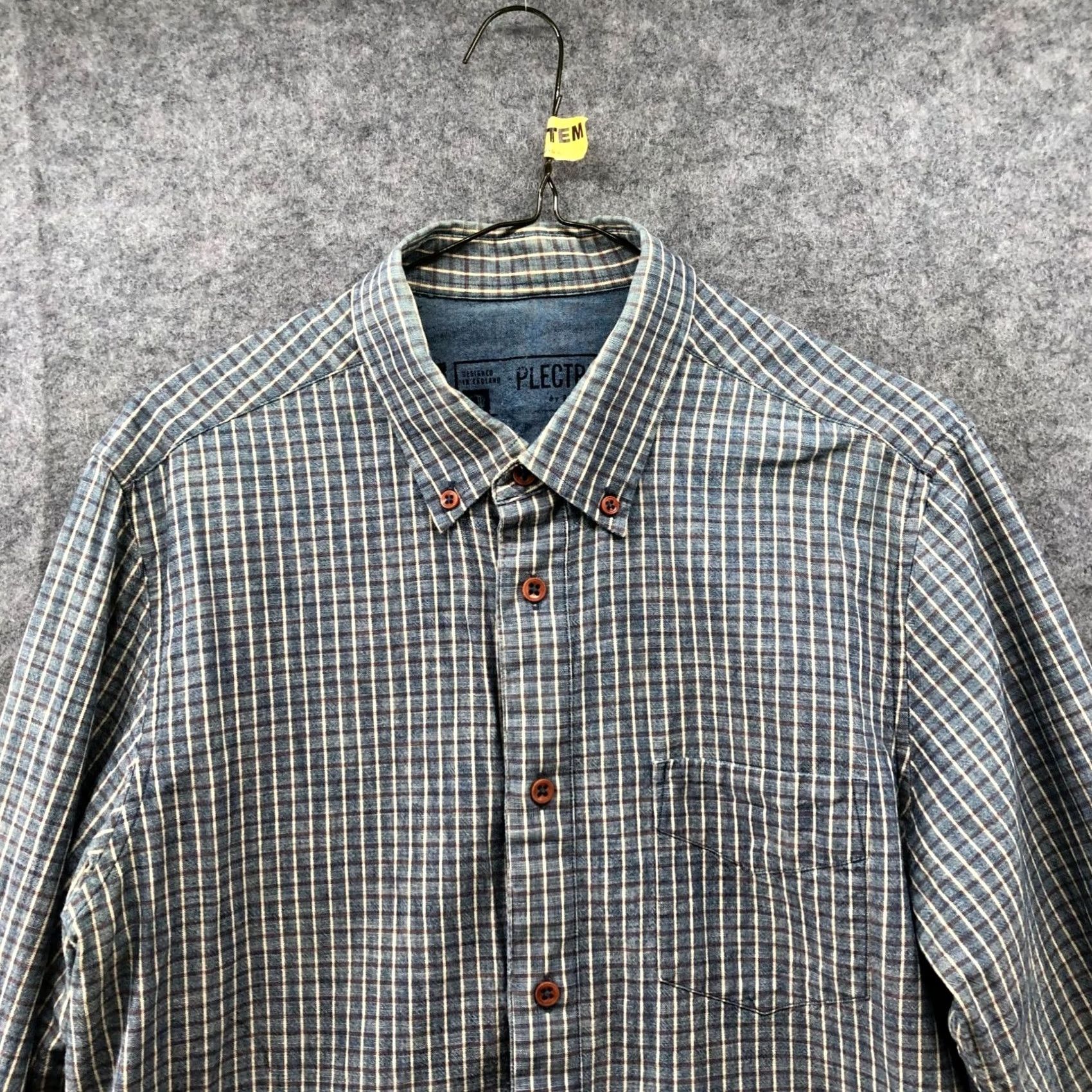 Ben Sherman Plectrum By Ben Sherman Long Sleeve Shirt Mens M Cotton Blue Cream Plaid Pocket Shirt Size US M / EU 48-50 / 2 - 3 Thumbnail