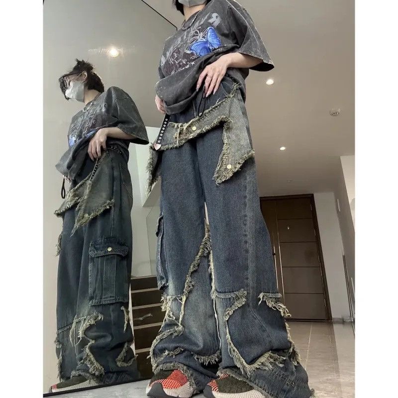 Vintage Jeans high waist wide-leg American straight hip-hop trousers Size 28" / US 6 / IT 42 - 4 Thumbnail
