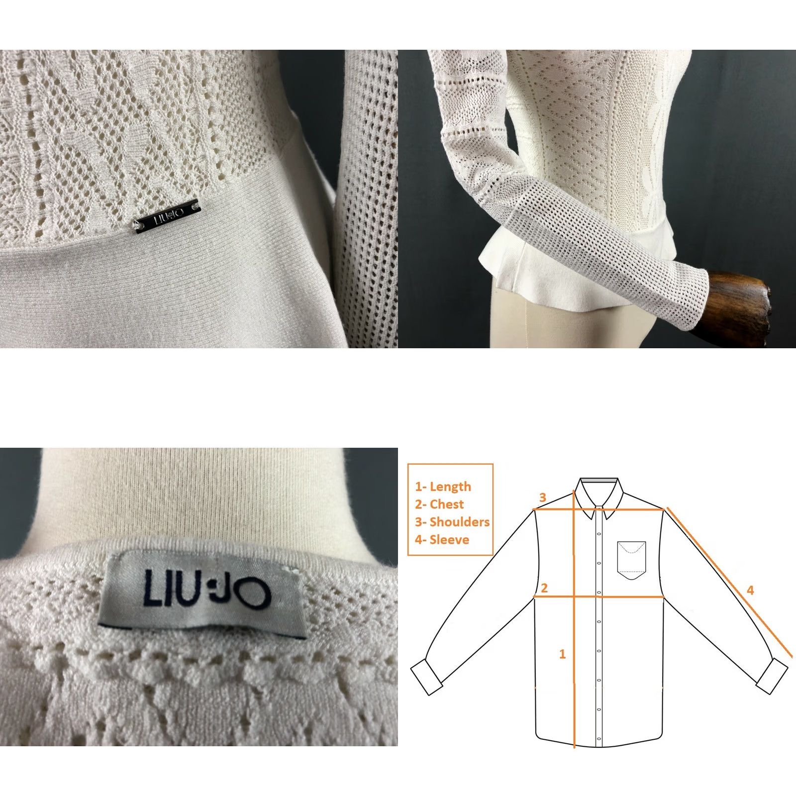 Liu Jo Liu Jo White Perforated Jumper Women Shirt Knit 100% Cotton White Boat Neck Long Sleeve Regular Fit Casual Women XS-XL Size ONE SIZE - 8 Thumbnail