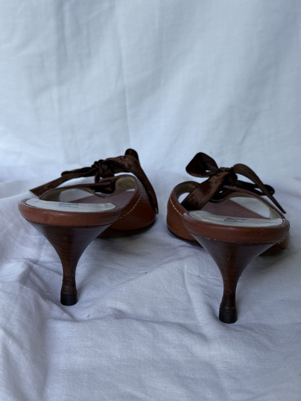 Prada Leather Brown Velvet Bows Mules Kitten Heels