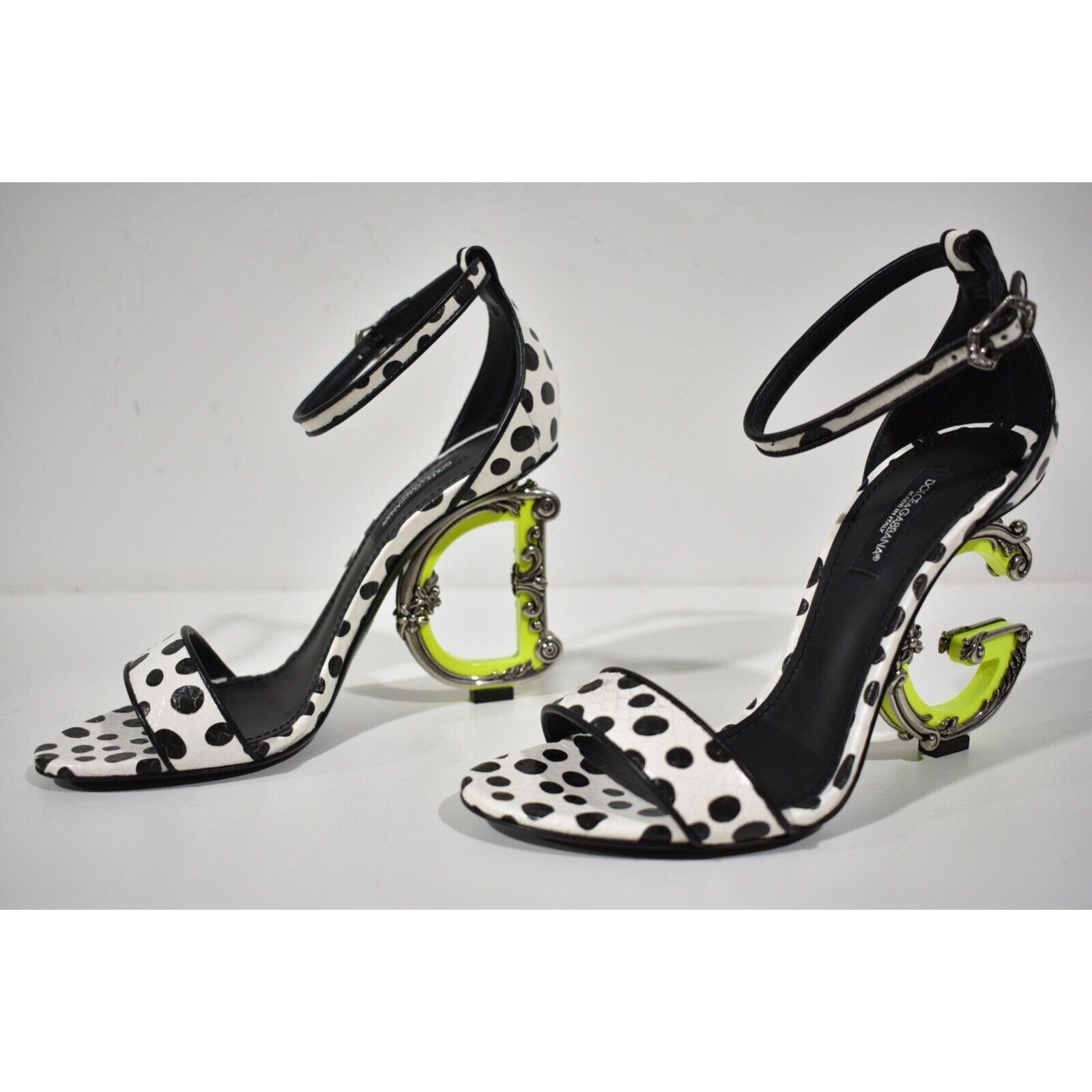 Dolce & Gabbana Keira 105 Black White Baroque DG Logo Heel Sandal Pump 37.5 Size US 7.5 / IT 37.5 - 9 Thumbnail
