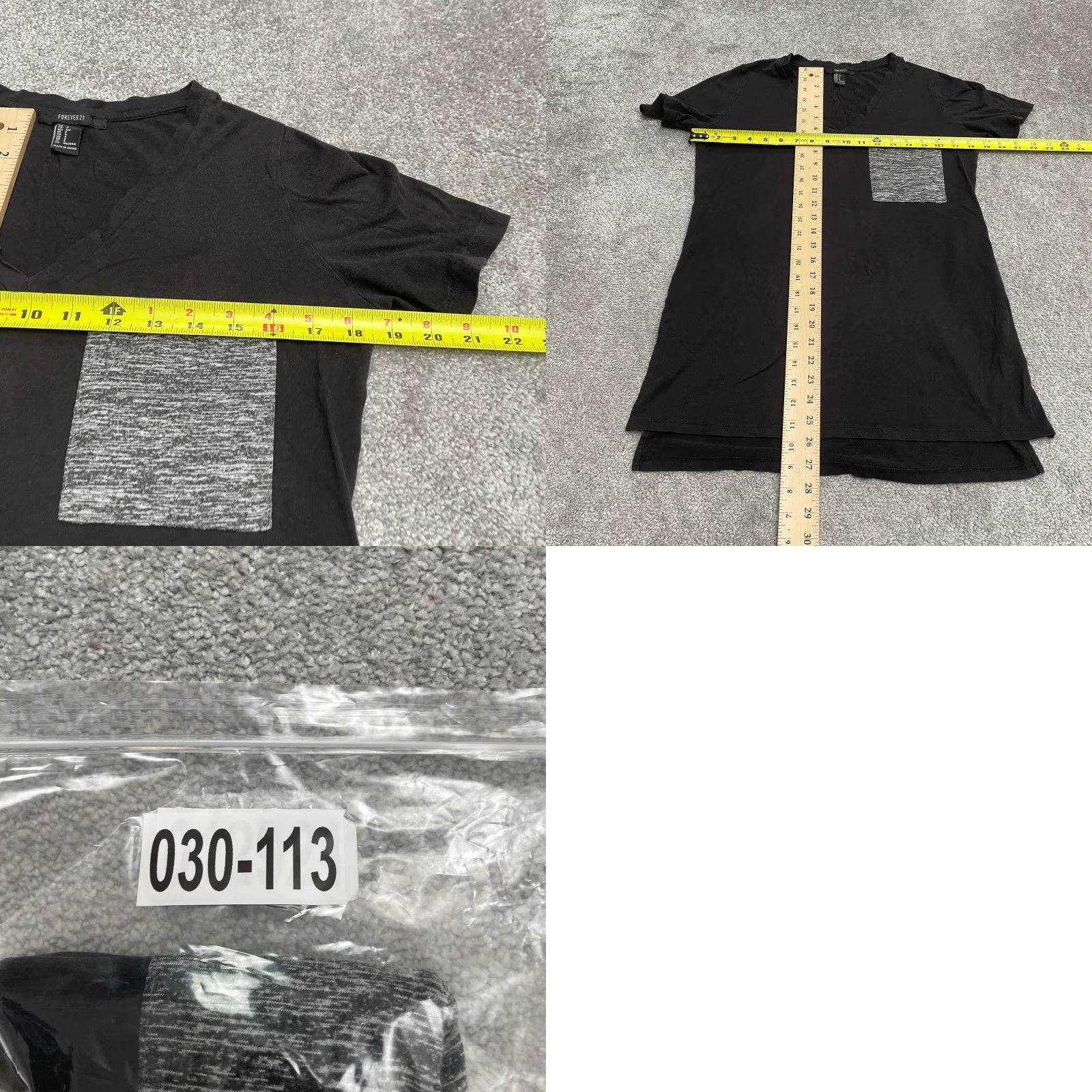 Forever 21 FOREVER 21 Tunic T-Shirt Womens Small Black Gray V-Neck Short Sleeve Pocket Tee Size S / US 4 / IT 40 - 8 Thumbnail