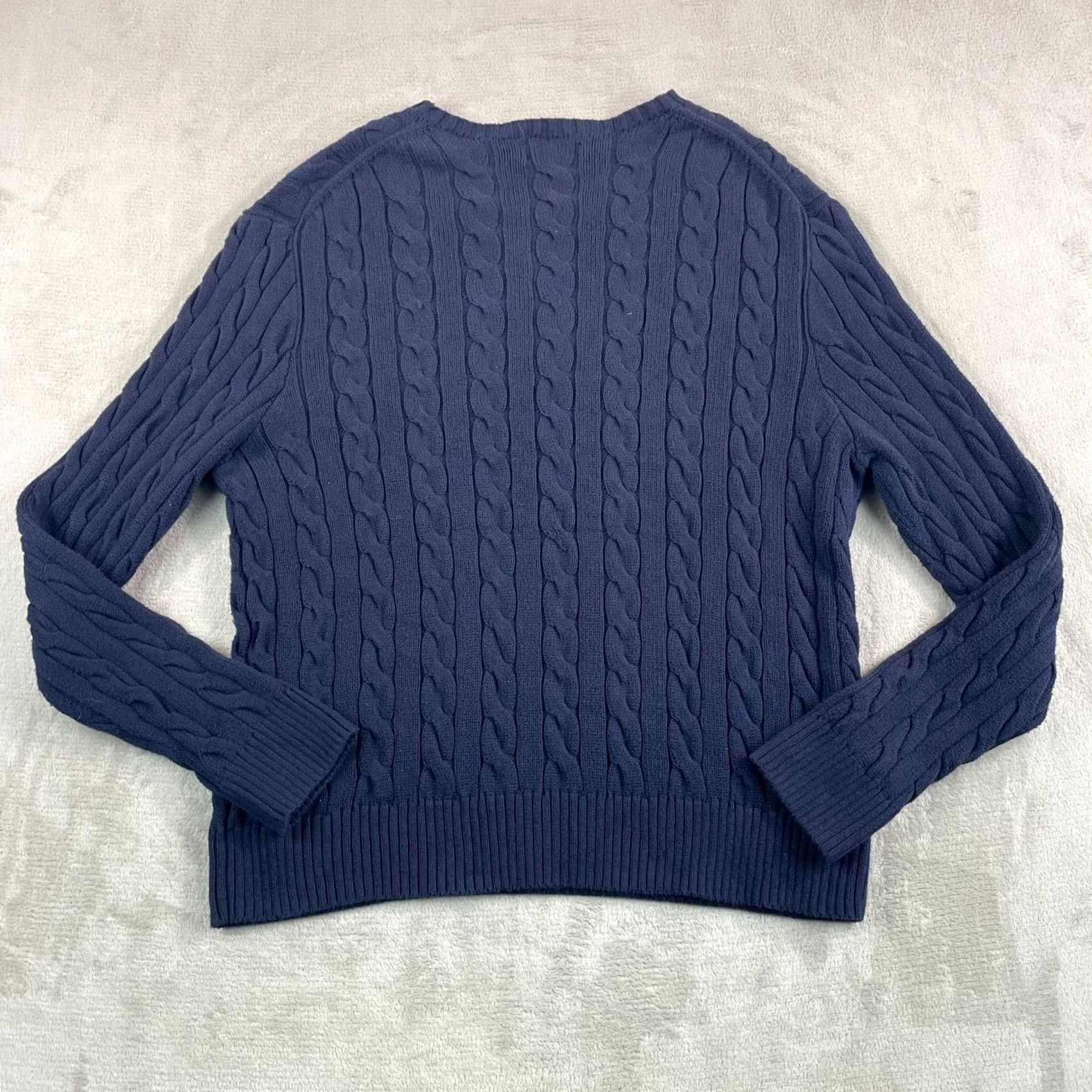 Polo Ralph Lauren VINTAGE Polo Ralph Lauren Crew Sweater Men XL Navy Cable Knit Cotton Red Pony Size US XL / EU 56 / 4 - 6 Thumbnail