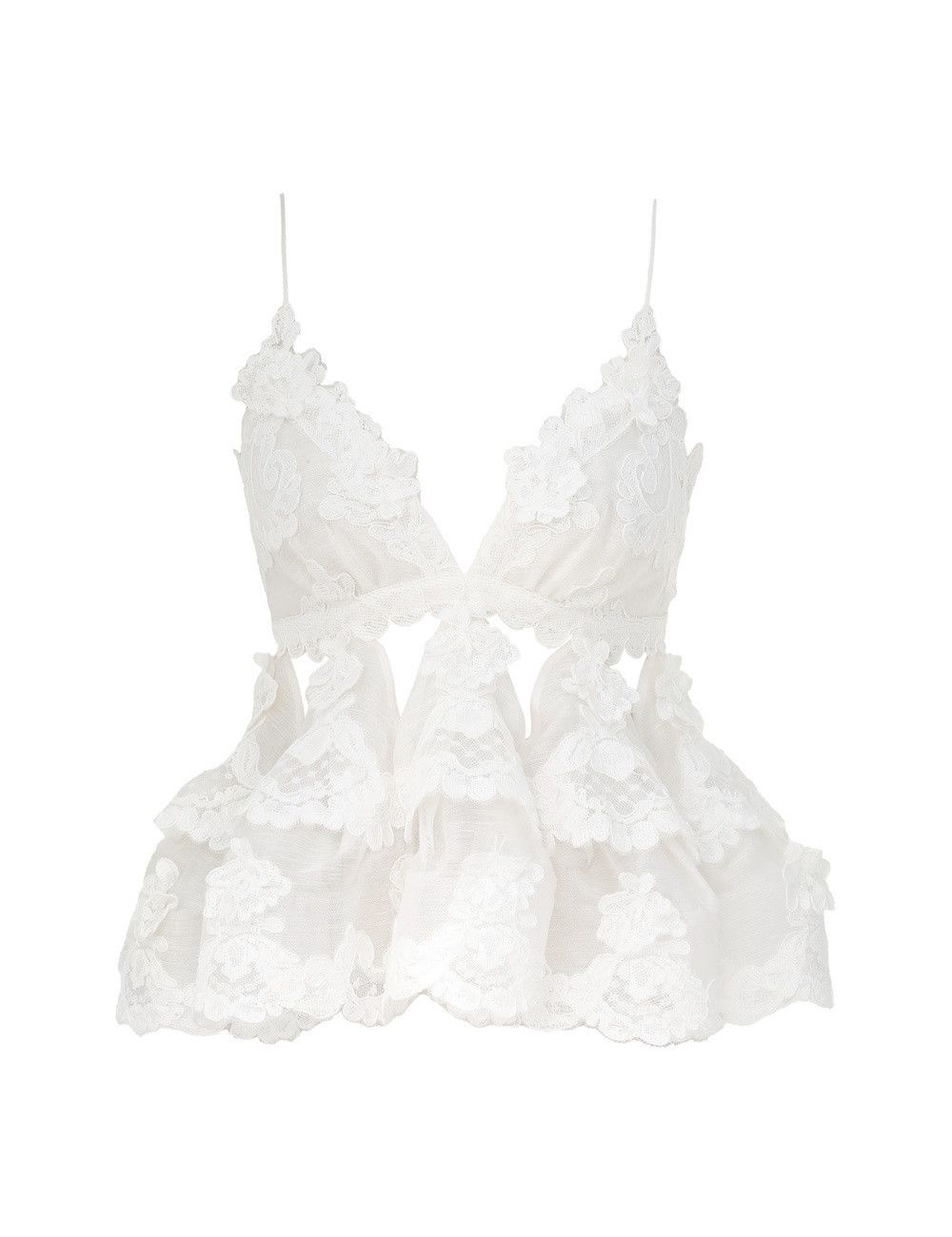 Zimmermann oc11z0925 Crush Lace Motif Tiered Top in White Size S / US 4 / IT 40 - 1 Thumbnail
